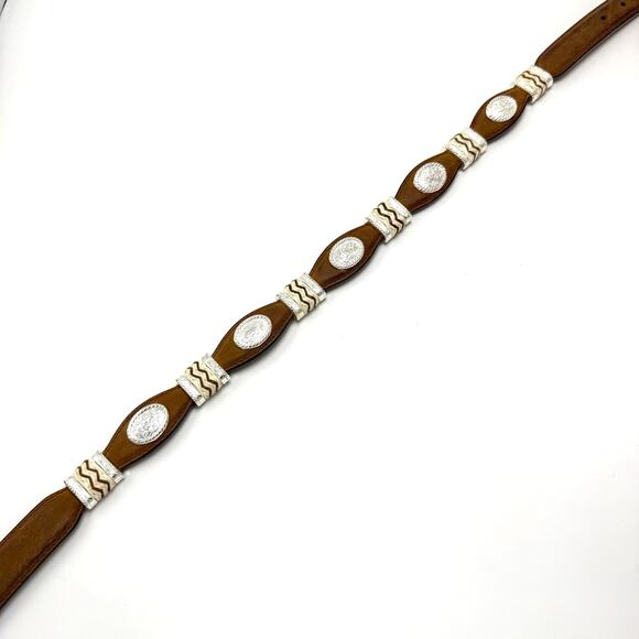 Nocona Cutting Champ Concho Western Belt 28 Scalloped Brown Leather Rawhide Wrap - Picture 2 of 8